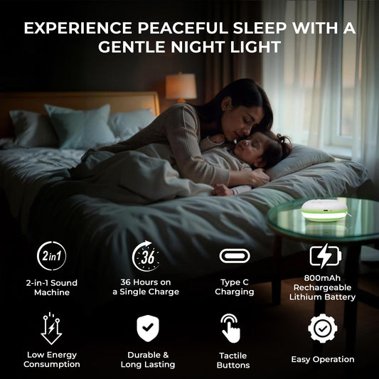 Portable White Noise Machine with 20 Soothing Sounds & RGB LED Night Light - Compact Sleep Sound Device for V1107-CS-BZYZMY