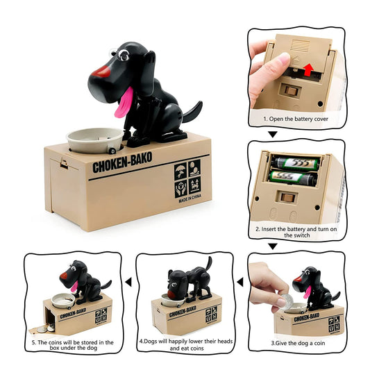 Interactive Dog Coin Bank - Automatic Electric Money Saving Piggy Bank with Moving Dog Design - Fun Kids Gift V1107-CS-CQGCXGH