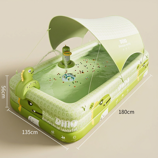 Inflatable Swimming Pool 180x130x56cm with Canopy & Dinosaur Spray - Kids Outdoor Water Play Set for V1107-CS-CQYYC