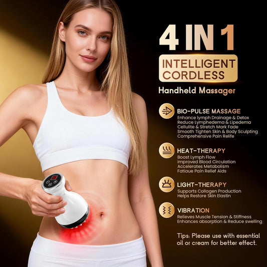 4-in-1 Cordless Body Sculpting Massager - Rechargeable Massage Tool with Heat, Light & Vibration for Skin V1107-CS-DDGSY