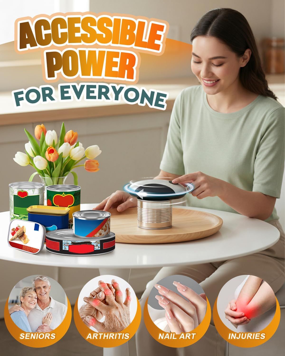 One-Touch Electric Can Opener with Smooth Edge & Magnetic Lid, USB Rechargeable for Seniors & Arthritis V1107-CS-DDKPQD