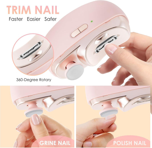 3-in-1 Electric Nail Trimmer for Kids, Adults & Seniors - Auto Nail Clipper with Polish Plate, Dust V1107-CS-DDZJDF