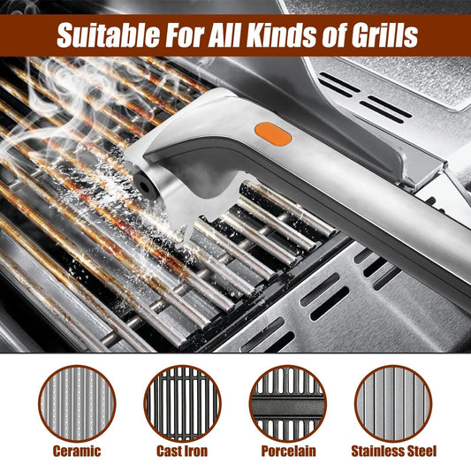 Electric Steam Grill Brush with Stainless Steel Bristles & 3000mAh Rechargeable Battery - Powerful BBQ V1107-CS-DDZQSKS