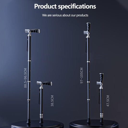Lightweight Foldable Walking Cane: Adjustable Dual-Mode (T/Grip) Stick - 0.26kg, Portable for Daily/Hiking Use V1107-CS-DSZ