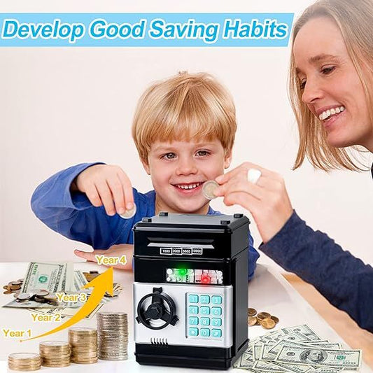 Smart ATM Piggy Bank with Password Lock & Coin Slot - Educational Money Box for Kids, Saves Coins & Bills V1107-CS-ETCQG
