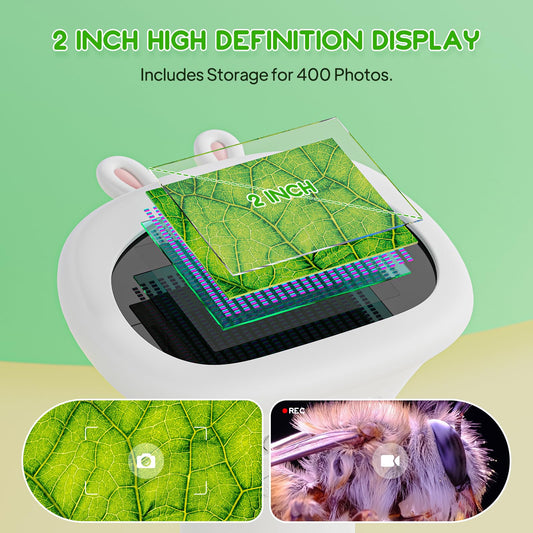 Student Digital Microscope for Kids - Portable 1000x Magnification Handheld Scope with 2 Inch HD Screen, LED V1107-CS-ETXWJB