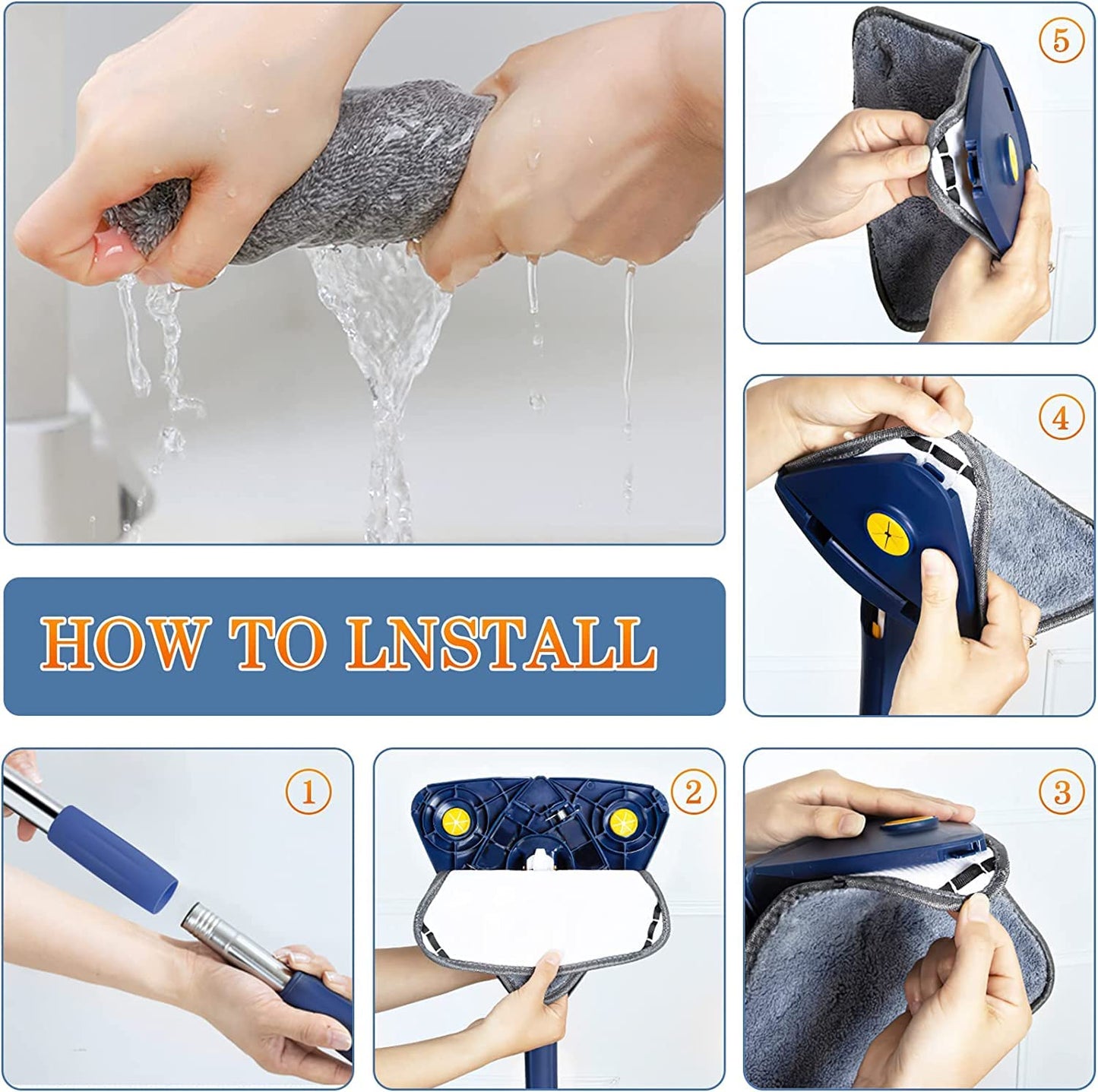 360 degrees Rotating Triangular Floor Mop with Auto-Squeeze System - Easy Twist, No-Hand Squeezing, Reusable V1107-CS-FSNTB