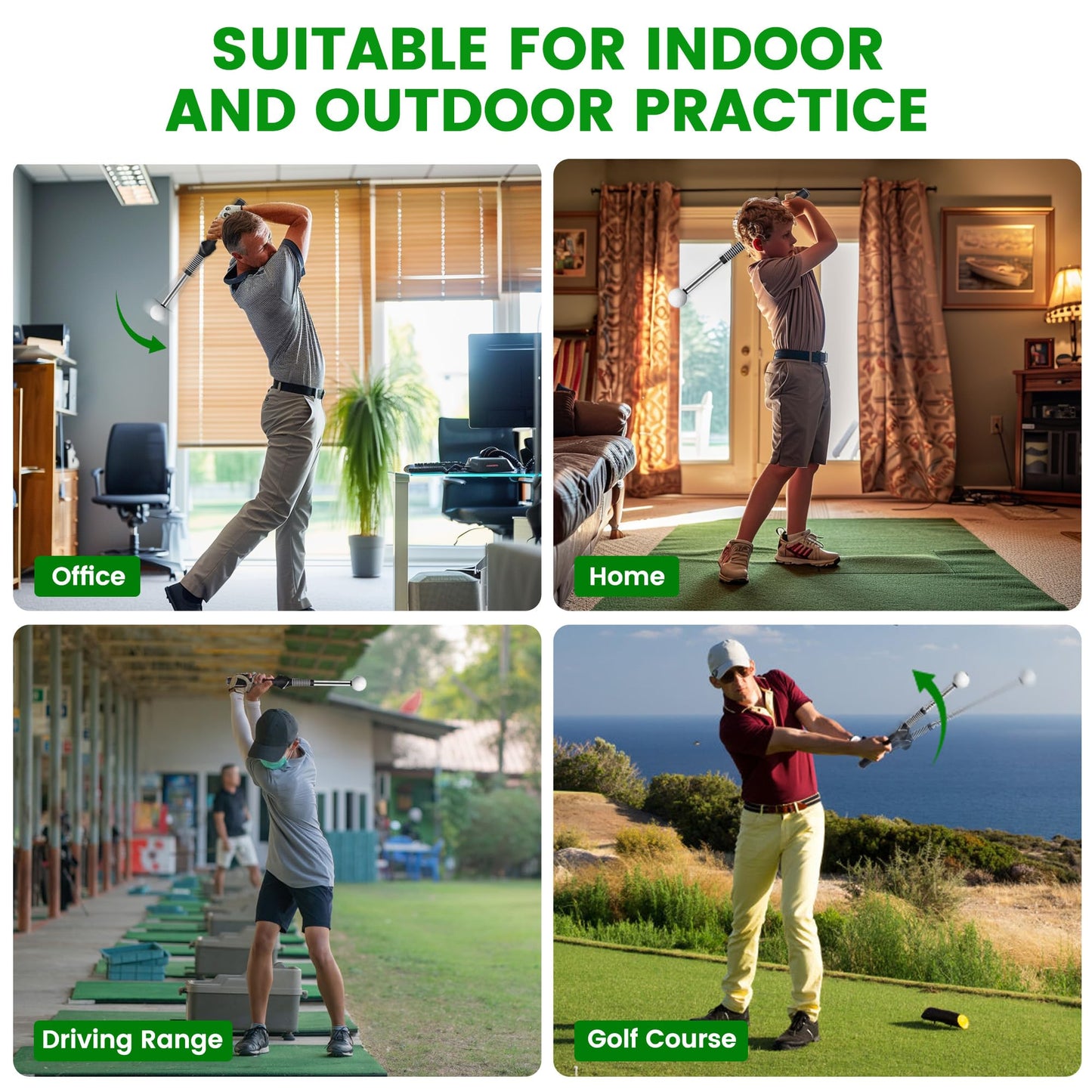 Retractable Golf Swing Trainer with Click Sound - Black Adjustable Tempo Training Aid for Home, Office & V1107-CS-GEFSSHG