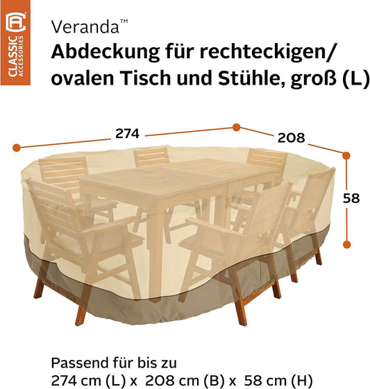 Patio Table & Chair Cover with Umbrella Hole: Water-Resistant Outdoor Furniture Cover for Rectangular/Oval V1107-CS-HWZYZ