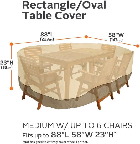 Patio Table & Chair Cover with Umbrella Hole: Water-Resistant Outdoor Furniture Cover for Rectangular/Oval V1107-CS-HWZYZ1