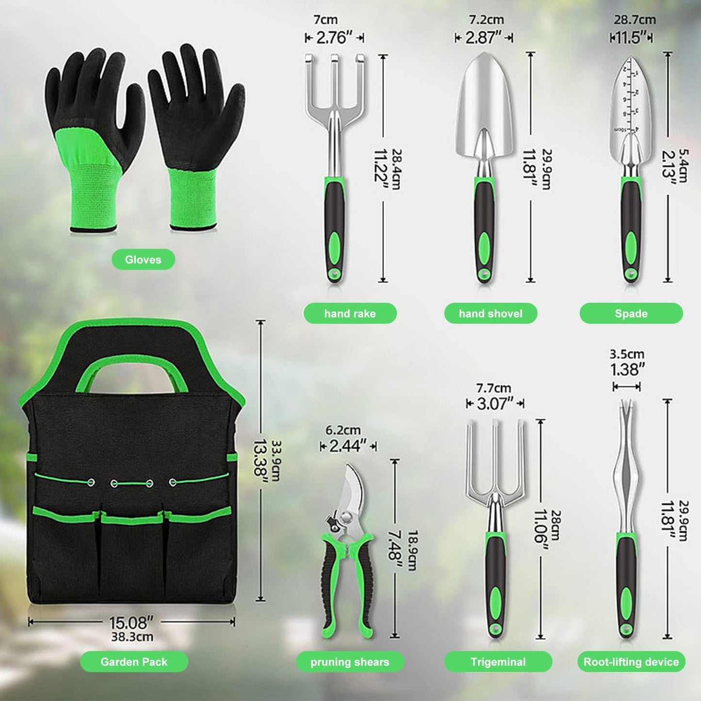 Complete 8-Piece Garden Tool Set with Carry Bag - Stainless Steel & Aluminum Tools for Digging, Pruning, V1107-CS-HYGJ