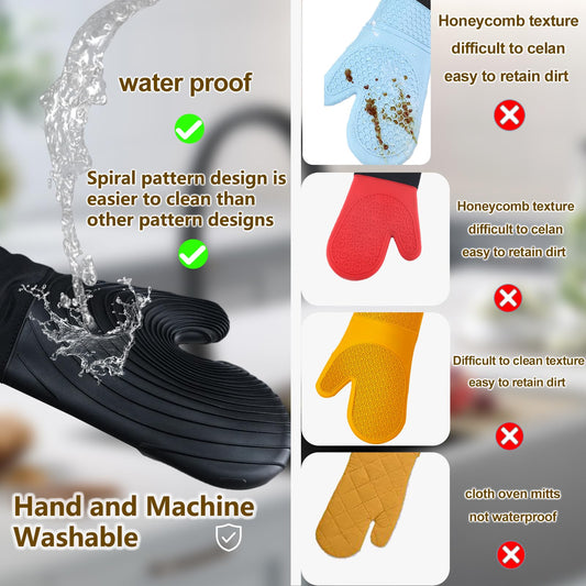 Premium Silicone Oven Mitts - Heat Resistant Up to 500 degrees F, Non-Slip Grip, Easy to Clean, Food Grade & V1107-CS-KXSTHE
