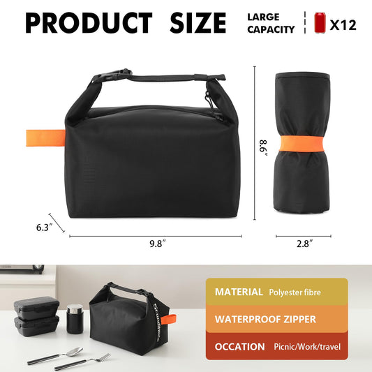 Foldable Lunch Bag - Reusable Insulated Cooler Tote with Waterproof Zipper, Leak-Proof Design, Lightweight & V1107-CS-KZDFHBWBH