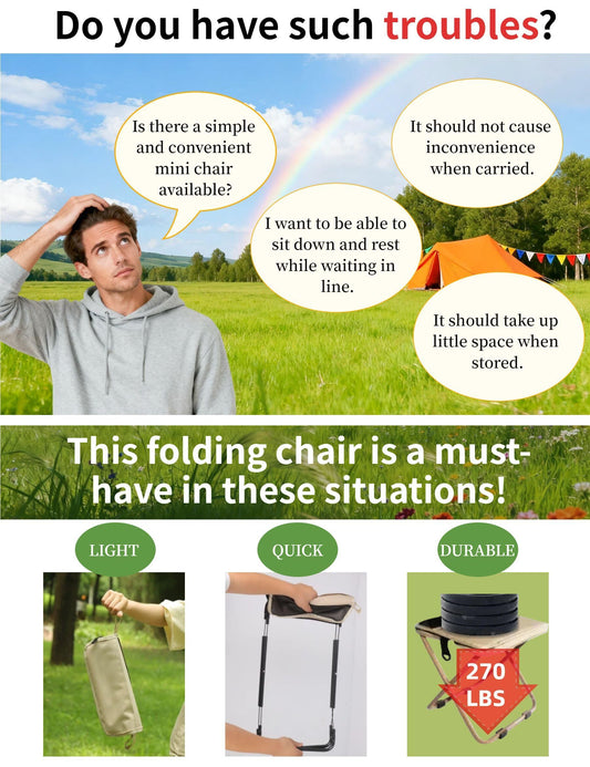 Black Portable Folding Chair - Compact Outdoor Stool for Camping, Fishing & Hiking | Lightweight Collapsible V1107-CS-LYBXD