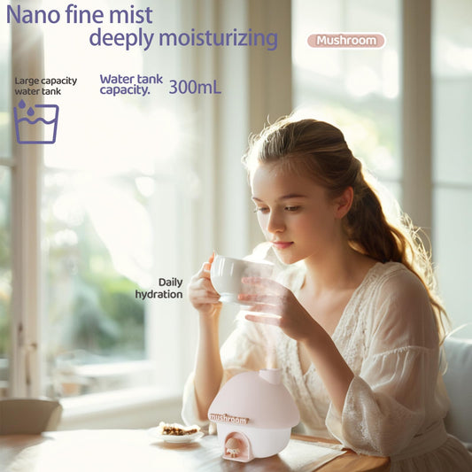 Portable Mushroom Humidifier with 7 Color Sunset Light, USB Rechargeable Mini Air Moisturizer for Desk, V1107-CS-MGWJSQF