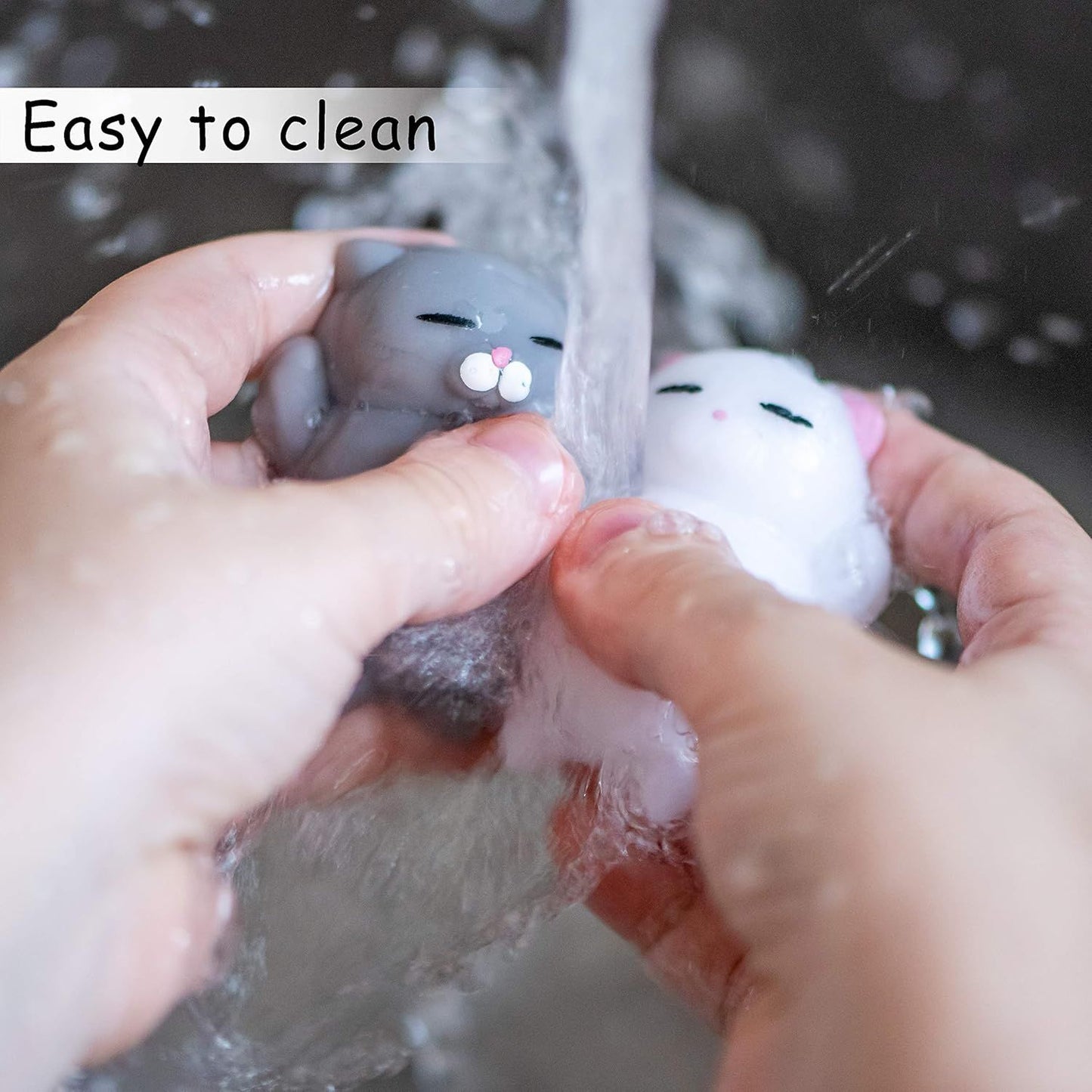2 PCS Mini Cat Squishy Toy for Office & Classroom - Soft Silicone Stress Reliever to Calm Anxiety (Grey & V1107-CS-MNJYXM