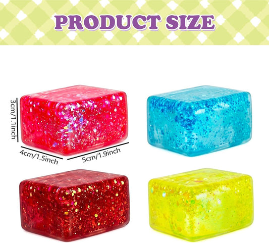 4 PCS Glitter Ice Cube Squishy Toy for Office & Classroom - Slow Rising Stress Reliever to Calm Anxiety V1107-CS-MYTBKNNL