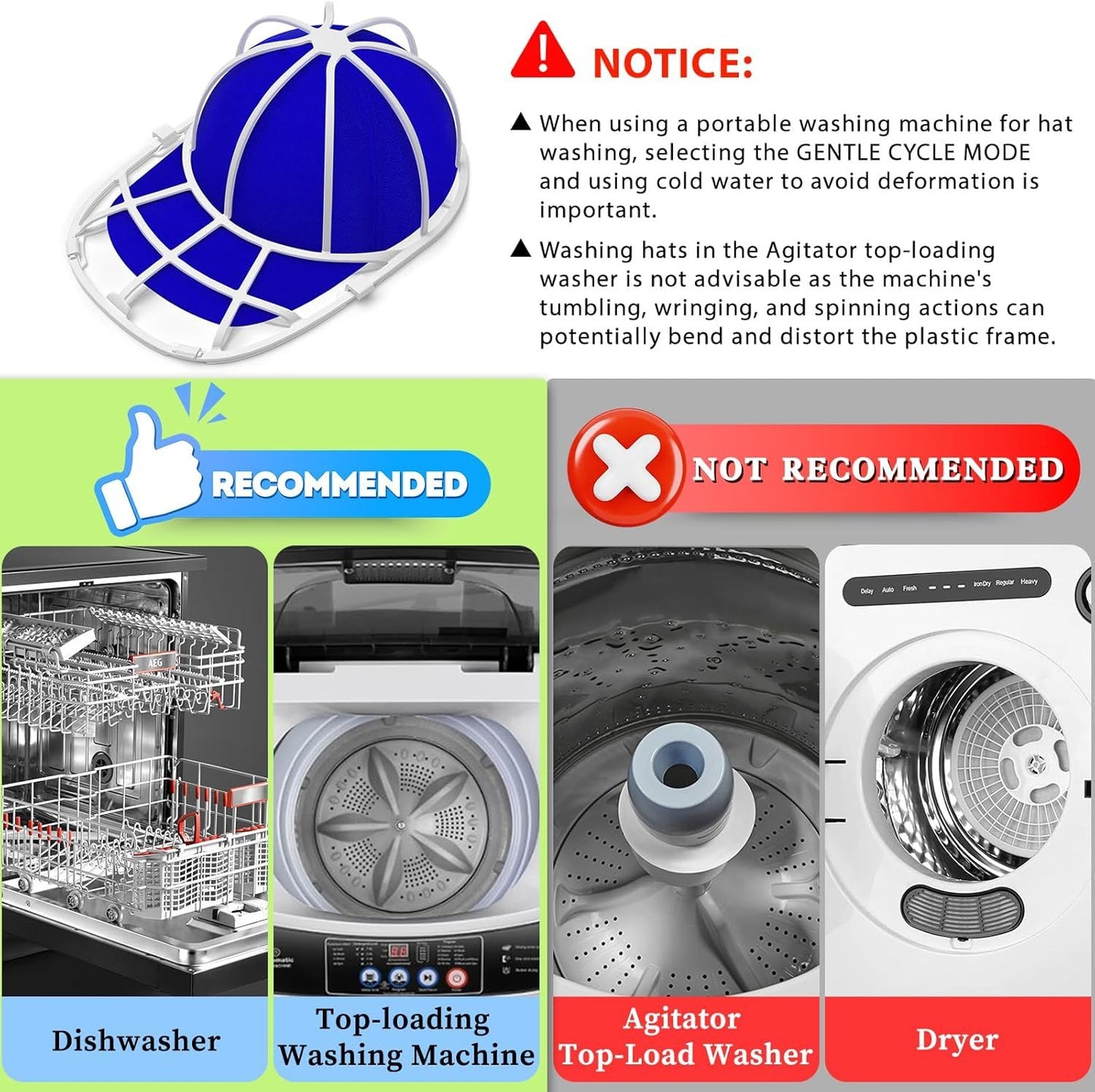 4-Pack Baseball Cap Washer Frame for Dishwasher & Washing Machine, Anti-Deformation Hat Protector Cage for V1107-CS-MZBXBHJ