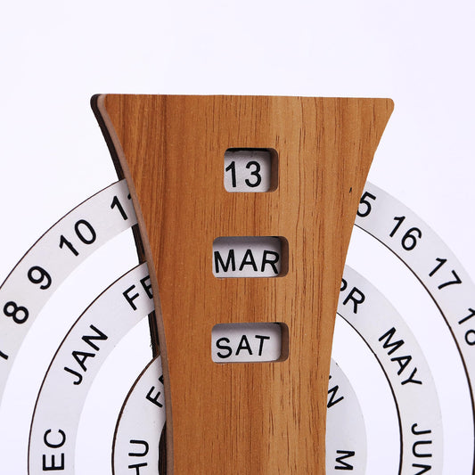 Wooden Perpetual Calendar with Rotating Discs - Elegant Desk Decor for Home & Office, Date Day Month Display V1107-CS-MZRL1