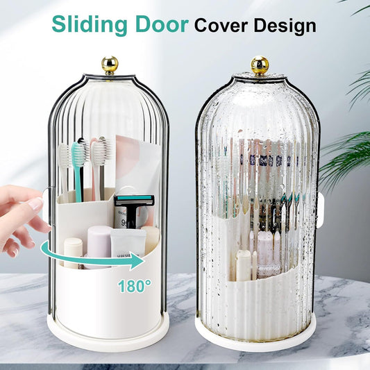 360 degrees Rotating Makeup Brush Holder with Dustproof Cover, 3-Slot Vanity Organizer for Cosmetics & V1107-CS-NLHZSNH