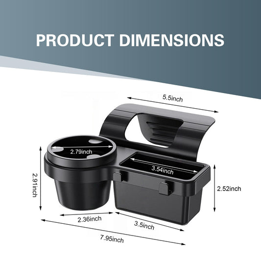 Universal Car Window Organizer with Cup Holder and Phone Tray - 4-in-1 Door Side Storage Box for Drinks, V1107-CS-QCMKBT1