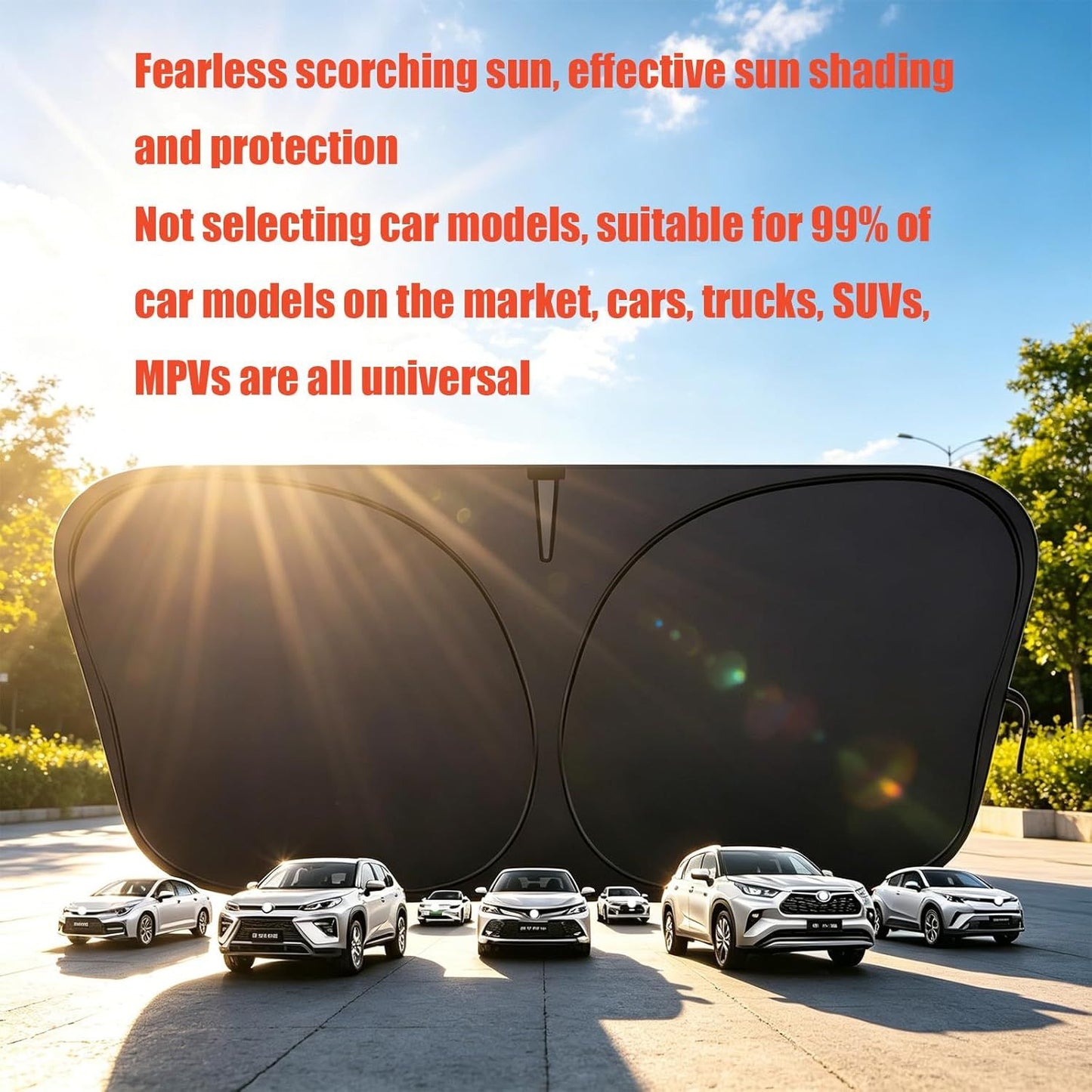 Universal Front Windshield Sun Shade for Cars SUVs Trucks, Heat Insulation UV Protection Foldable Visor V1107-CS-QCQDZYD