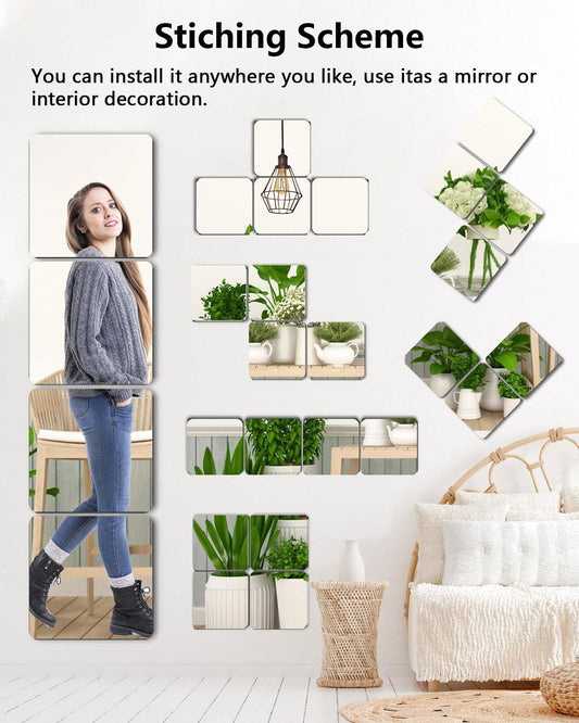 Shatterproof Acrylic Mirror Tiles - 4-Pack Wall Stickers for Kids, Home Gym, Bedroom & Bathroom, Easy V1107-CS-RJZ0808