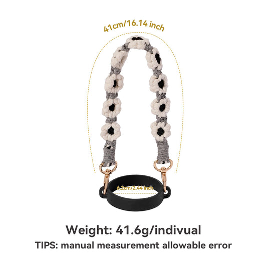 Hand-Woven Flower Water Bottle Strap with Silicone Ring 41cm/16.14 inch - Universal Cup Holder for 14oz, V1107-CS-SBGSH