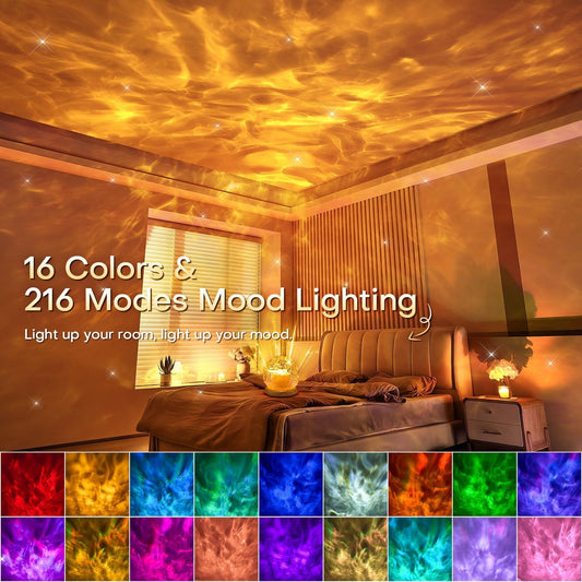 Crystal Ball Night Light Projector, 16 Colors 216 Modes RGB Water Ripple Lamp with Remote & Timer, USB V1107-CS-SBWXYD
