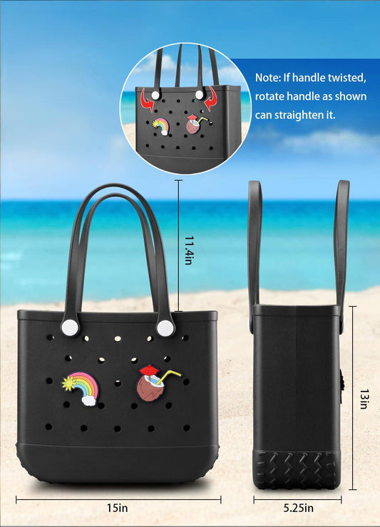 EVA Beach Tote Bag for Swimming, Pool & Travel - Waterproof Washable Rubber Handbag with 2 Random Charms, V1107-CS-STDDBH