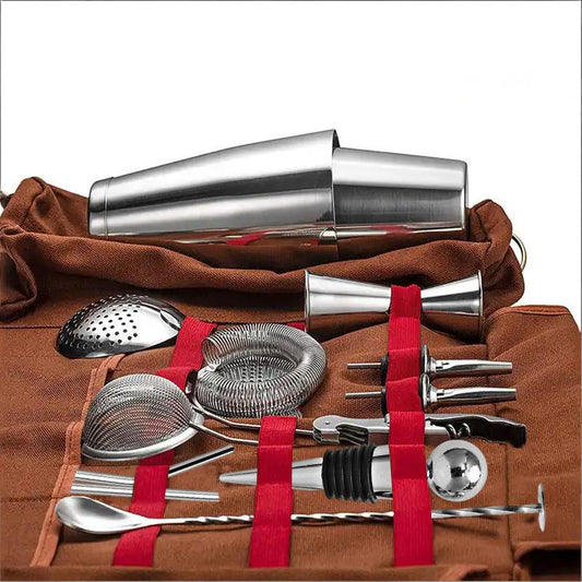 Professional 17-Piece Stainless Steel Cocktail Shaker Set with Canvas Carry Case - Complete Bar Tools Kit for V1107-CS-TJQTZ