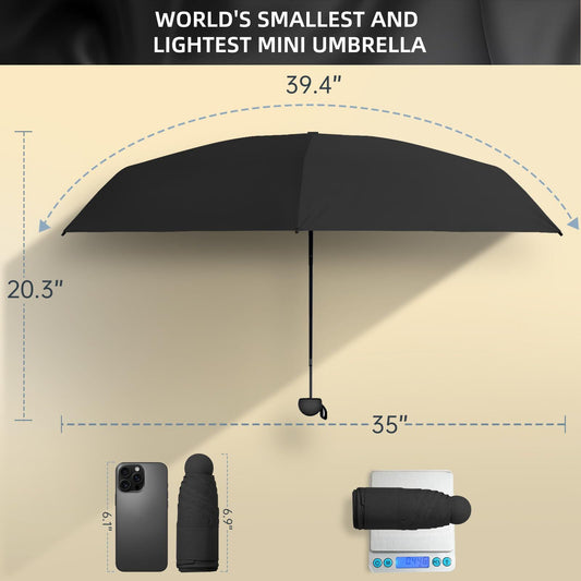 Mini Travel Umbrella - Compact Sun & Rain Protection for Women, Kids | UV-Blocking Pocket Umbrella with Case V1107-CS-UVJNS-BLACK