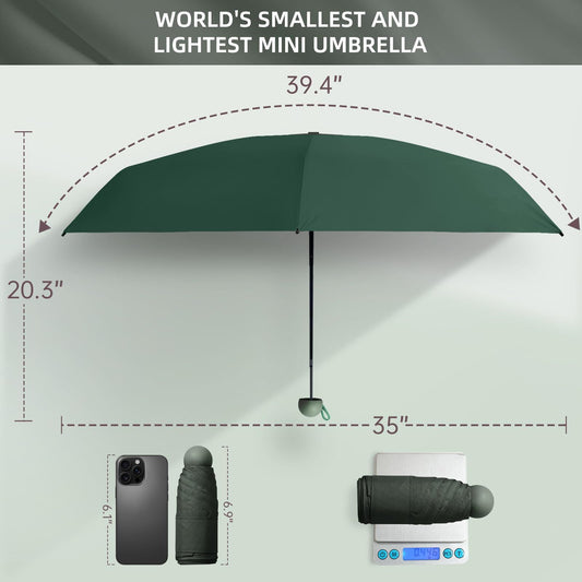 Mini Travel Umbrella - Compact Sun & Rain Protection for Women, Kids | UV-Blocking Pocket Umbrella with Case V1107-CS-UVJNS-DARKGREEN