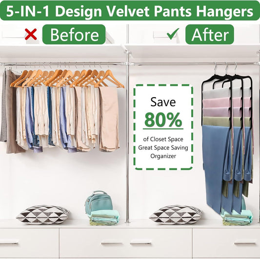 3-Pack Black 5-Tier Velvet Pants Hangers-Swivel Hook, Multi-Use for Pants, Scarves, Towels & V1107-CS-WCLYJH
