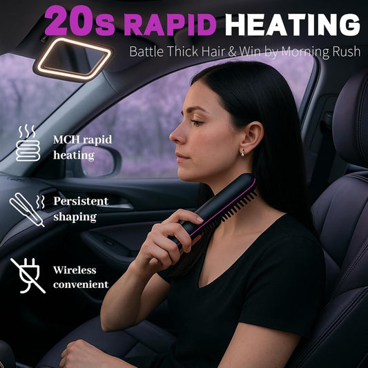 Wireless Hair Straightening Brush with Digital LCD Display - MCH Rapid Heating, 3 Temperature Settings, V1107-CS-WXZFQH