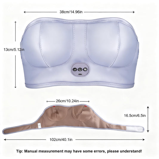 3-in-1 Rechargeable Breast Massager with Heat & Vibration - Wireless USB Charging, Adjustable Strap, V1107-CS-XBAMY