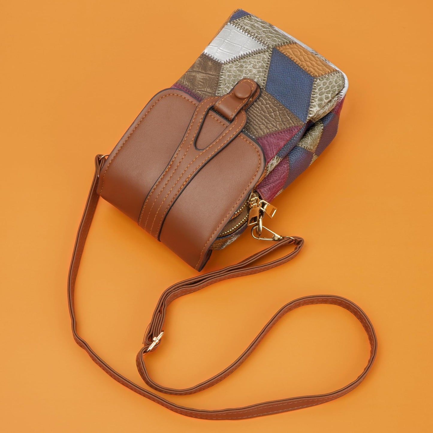 Color-Block Diamond Pattern PU Leather Crossbody Phone Bag - Retro Mini Wallet with Adjustable Strap & Dual V1107-CS-XKSJB