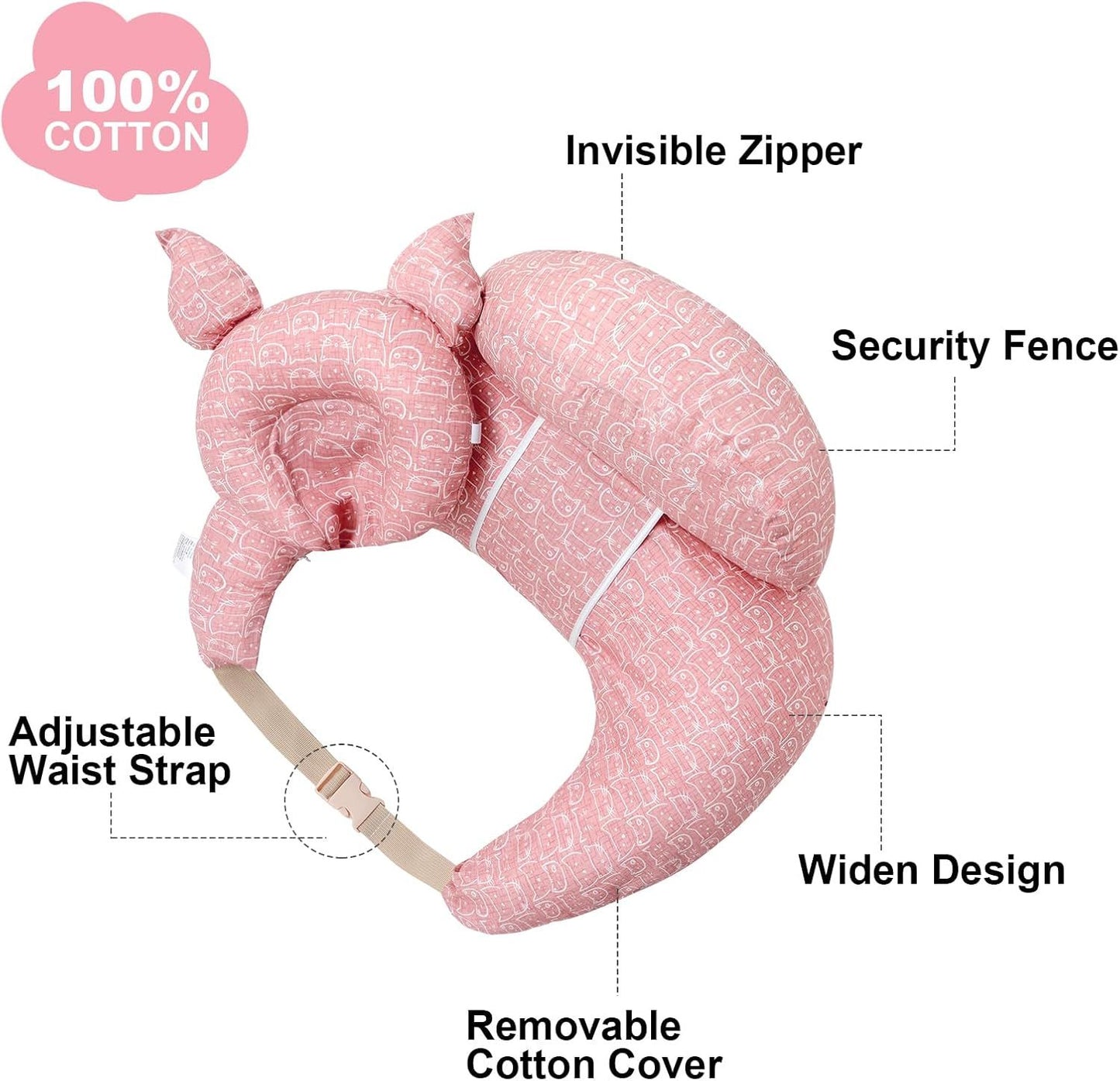 Multipurpose Nursing Pillow with Adjustable Waist Strap & Removable Cover for Feeding, Tummy Time & Nap V1107-CS-YEBRZTB