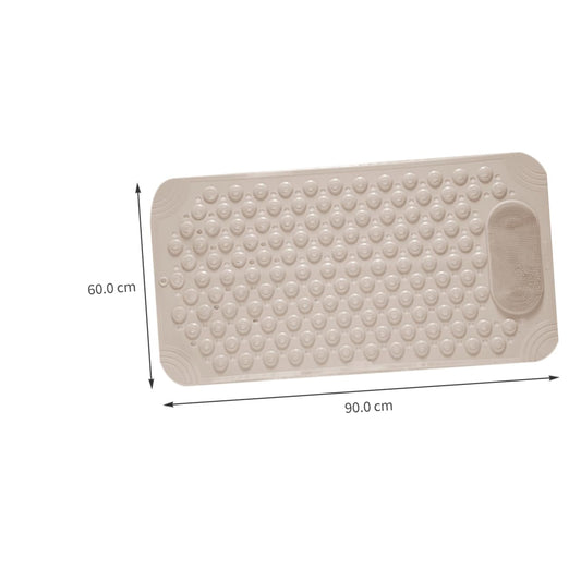 Non-Slip Bath Mat with Foot Scrubber - 90 x 60 cm, Anti-Skid Suction Cups & Drain Holes, Waterproof Shower V1107-CS-YSFHD6090