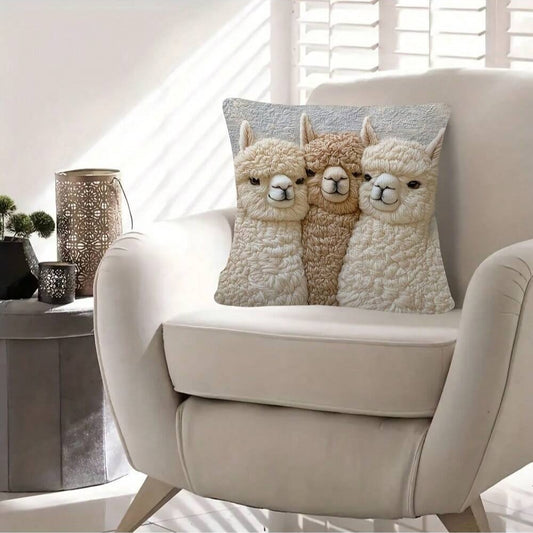 Cute Alpaca Throw Pillow Cover Set of 2 - Soft Faux Fur Decorative Cushion Case for Sofa, Bed, Car - Cozy V1107-CS-YTKDT