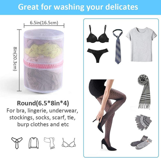 4 Pack Round Mesh Bra Lingerie Wash Bags with Auto-Lock Zipper & Elastic Rack for Delicates, Travel Storage V1107-CS-YTWXXYD