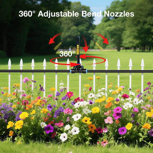 100Ft 1/4" Drip Irrigation System, Garden Irrigation Kit with 16pcs Adjustable Copper Nozzles,Automatic V1107-CS-ZDJHQ10016