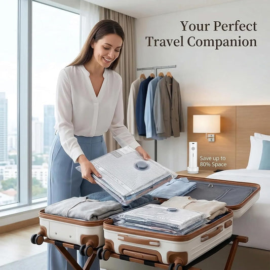 Travel Vacuum Bag Set with Rechargeable Cordless Pump - 3 Sizes for Clothes, Jackets & Accessories, Airtight V1107-CS-ZKSND9