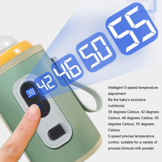 USB Baby Bottle Warmer - Portable Digital Milk Heater with 5-Temperature Settings, Rechargeable and V1107-CS-ZNKWWNQL