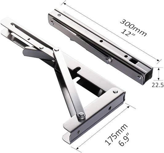 Heavy-Duty Foldable Wall Shelf Brackets - 2-Pack 304 Stainless Steel Triangular Supports with One-Click V1107-CS-ZWJSJZJ12