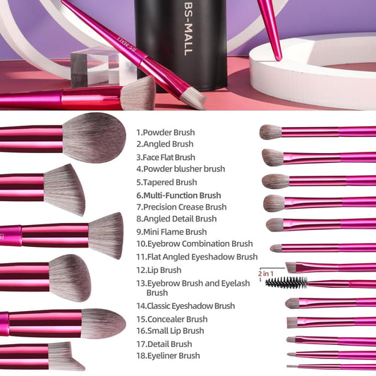 Hot red Professional Makeup Brush Set (18-Piece): Cruelty-Free, Versatile for Foundation, Blush & Eyeshadow, V1107-HOT RED PROFESSIONAL MAKEUP BRUSH SET