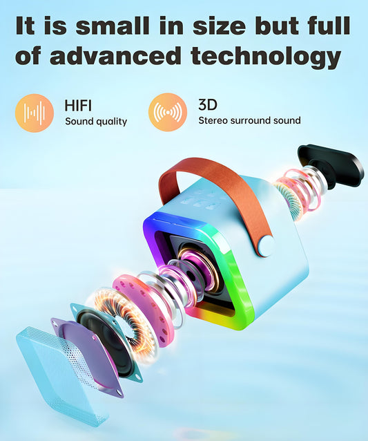 Black Mini Karaoke Machine with 2 Wireless Microphones: Portable Bluetooth Speaker for Kids & Adults, Ideal V1107-MINI KARAOKE MACHINE WITH 2 WIRELESS MICROPHONES2