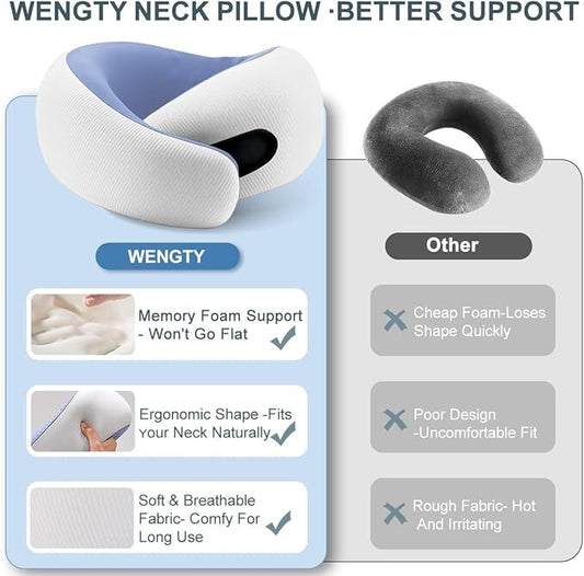 Travel Pillows for Airplanes,Memory Foam Neck Pillow for Traveling,Smooth & Cooling Fabric Plane Pillow for V1107-NECK PILLOW-BLUE