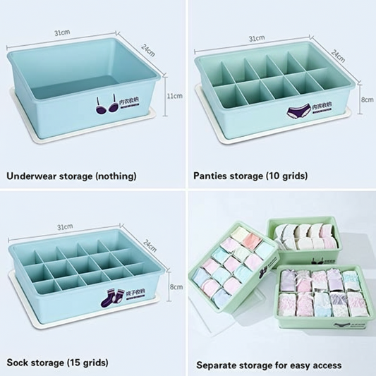 Underwear Panties Socks Box Close-fitting Clothing Storage Box Drawer Three-piece Cover with Compartment V1107-UNDERWEAR PANTIES SOCKS BOX-BLUE