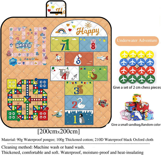 Waterproof Picnic Blanket with Flying Chess Game: 80''x80'' Extra Large, Foldable for Australian Camping, V1107-WATERPROOF PICNIC BLANKET